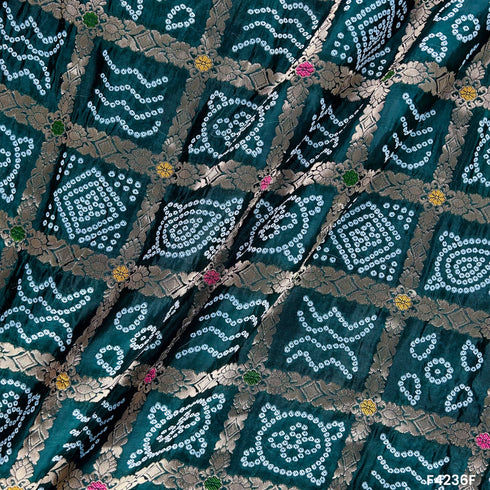 Zari Work Bandhani Print Dola Silk Fabric-F4236